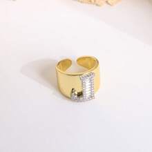 1 Pc New Arrival Two Tone Pave Initial Letter Ring Vintage Style Adjustable Open Metal Rings - Letter Type - View 23