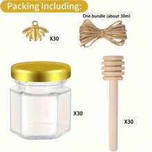 1.5盎司六角形迷你玻璃蜂蜜罐 - 1个/4个/10个/20个/30个套装，配木托盘、金色盖子、感谢卡和麻绳，是婴儿派对、婚礼和聚会的理想之选，也可用作婚礼回礼和派对回礼。