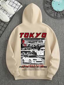 Teen Boy Casual Hoodies Sweatshirt With Car Letter Pattern. Color Blocked Hooded Sweatshirt, Suitable For Boys And Girls To Wear, Suitable For Daily Wear, Outing, Party, School, Attending Music Festivals, Vacation, Commuting. - Apricot - View 2