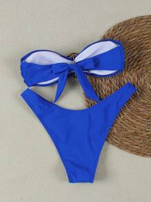 Conjunto de bikini azul sólido, sexy, elegante, casual, para playa, fiesta y citas, sin tirantes, de Polovedo, nueva llegada, primavera/verano - azul real - Ver 2