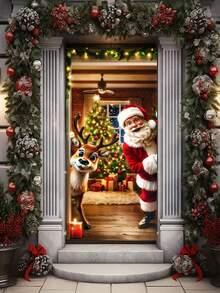 1 Stück, lustige Weihnachts-Türdekoration Banner, strapazierfähiger Polyester, Weihnachtsmann, Süßigkeiten, Elch, Geschenke und Glocken Design, Heim-Türdekoration, geeignet für Weihnachts-Türdekoration, Fenster-Dekoration, Foto-Requisiten