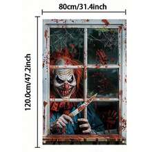 2pcs Halloween Window Door Decoration Flags, Polyester, Bloody Horror Broken Glass Clown Theme, Scary Halloween Window Door Flag Poster Party Decor Indoor Outdoor, 31.4x47.2 Inches