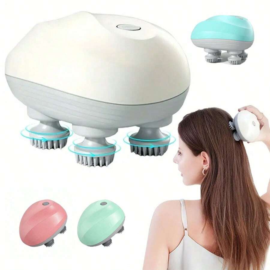 電動頭皮按摩器，便攜式無線頭部按摩器，配有 4 個可拆卸按摩爪，3 種可調模式，震動刺激深層放鬆，適用於居家、辦公室、旅行