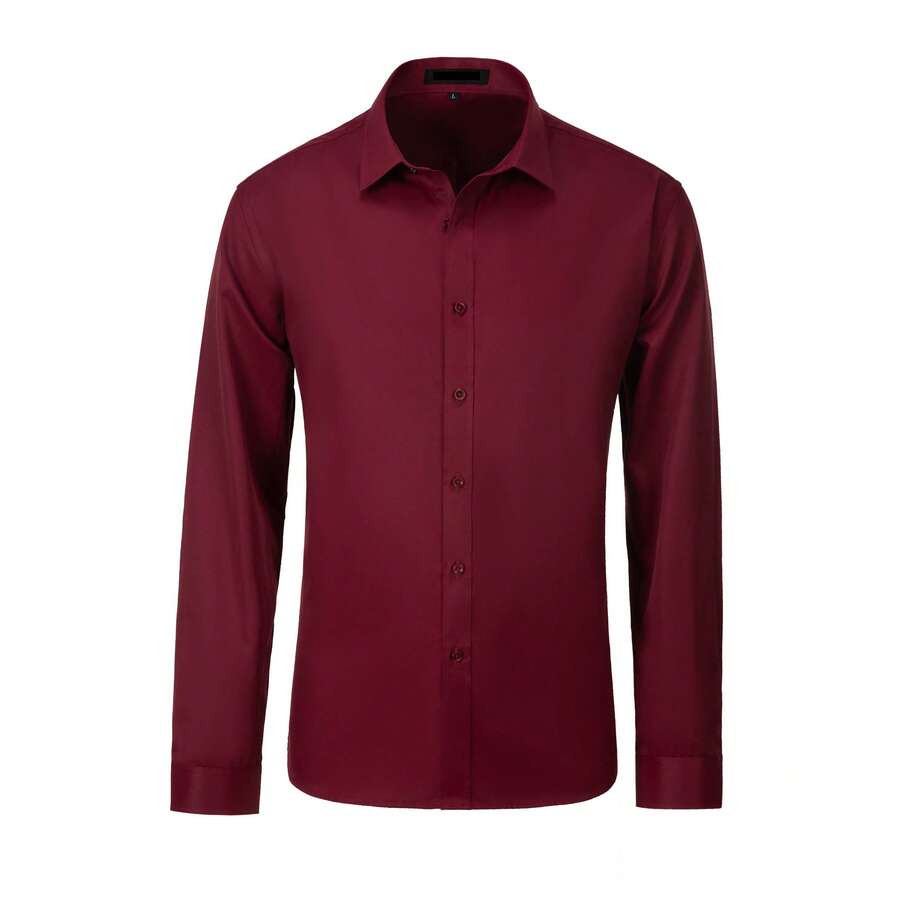 Elegant Men's Suit For Anniversary Graduation Season New Product Men's Shirt Solid Color Versatile Banquet Festival Daily Men's Suit Wedding Tuxedo Formal Long-Sleeved Outfit Men Single-Breasted Size XS-XXXL 1PC Clothes For Men - Đỏ đậm - Xem 1