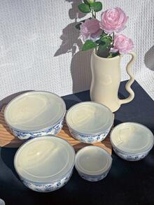 1 Set Enamel Bowls/Buckets/Pots, Food Storage Containers With Lids, Available Sizes: 10/12/14/16/18cm. 1 Set Covered Soup Pots With Gold Rim, Sizes: 16/18/20cm. Suitable For Storing Fruits And Vegetables, Round Flip-Top Lids , Elegant Design, Great Gift For Kitchen, Living Room, Patio And Dining Table.