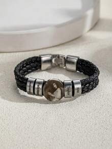 1pc Personalized Engraved Name & Photo Leather Cord Bracelet, Minimalist Black Braided Leather Cord Multi-Name Custom Bracelet With Photo, Stainless Steel Multi-Name Photo Bracelet Gift For Dad, Father's Day, Valentine's Day, Birthday, Anniversary - Multicolor - View 31