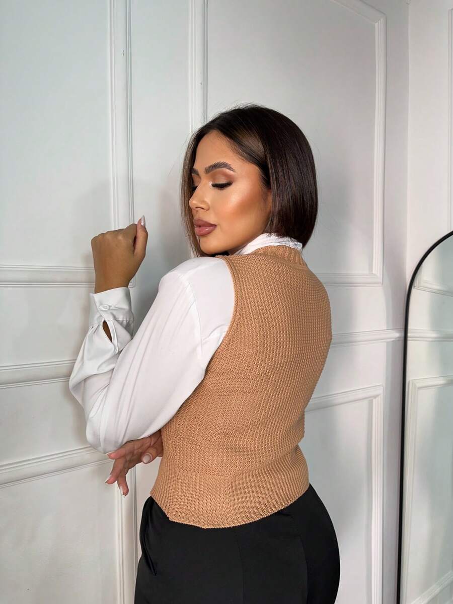 Women Sweater Vests - Màu be - Xem 1