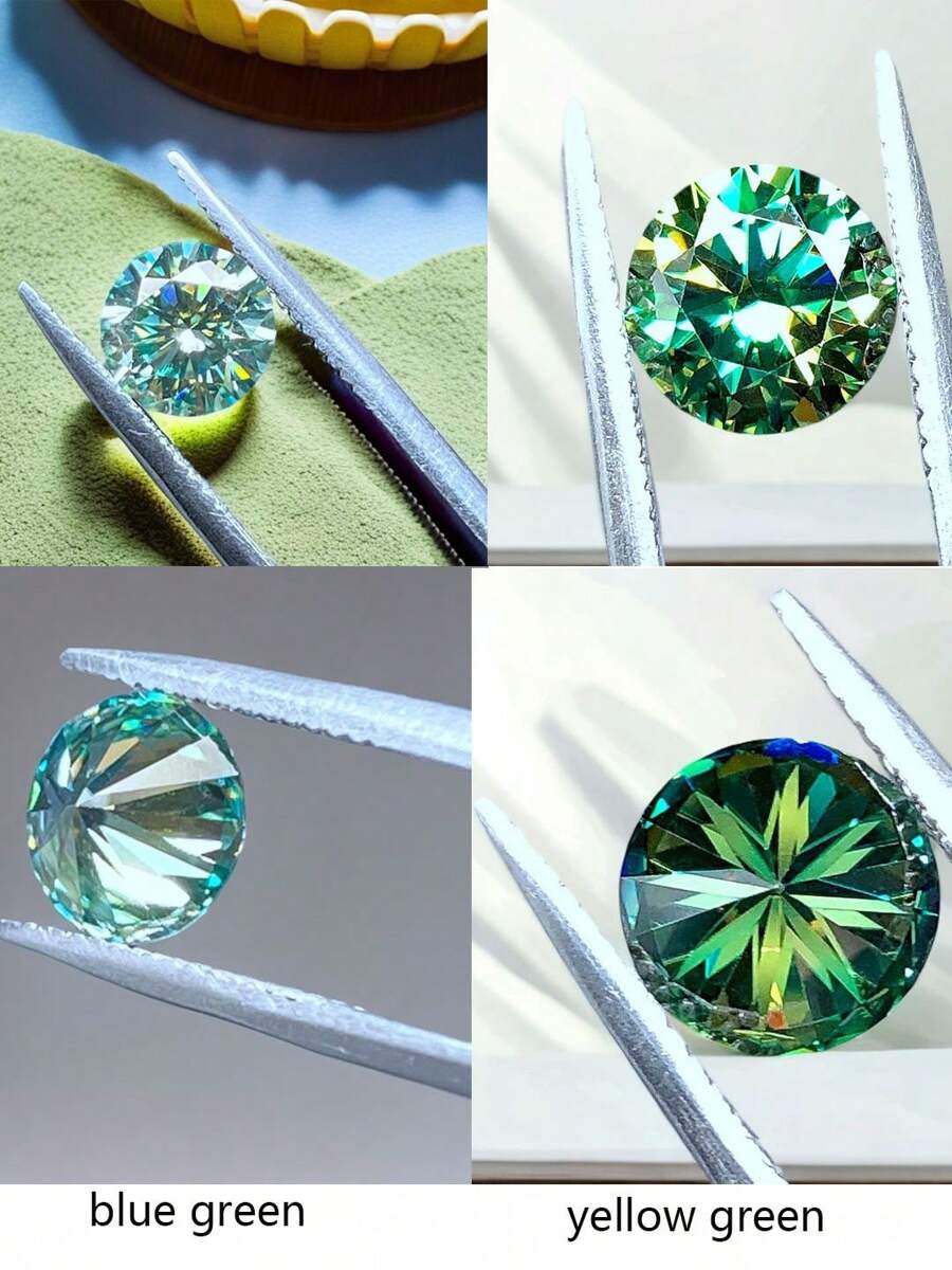 1 pieza de piedra suelta sintética de moissanita redonda de 5.0-8.0 mm y 0.5-2 ct de color azul-verde/verde amarillento, aplicable para monturas de joyería, uñas, anillos DIY, cadenas, aretes y accesorios