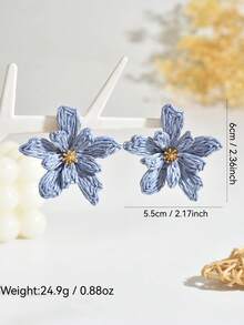 1对波西米亚风百搭拉菲草编织彩色DIY手工3D五瓣花耳环，时尚简约拉菲草编织绿色花朵耳环，适合女性日常、度假、派对佩戴（手工制作，可能略有胶水残留，编织图案随机） - 藍色 - 查看 5