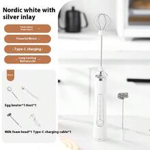 2-In-1 Rechargeable Electric Milk Frother, Handheld Milk Foamer, High-Speed Drink Mixer, Coffee Milk Frother; 2-In-1 Electric Hand Mixer, New Christmas Item For Home Use - 02Double-headed - View 13