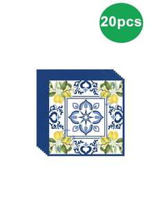 10pcs Lemon Party Paper Plate, Lemon Theme Party Decor, Spring Summer 7/9 Inch Blue Tile Yellow Lemon Dessert Plate, Disposable Tableware Set, Suitable For Picnic, Outdoor Party, Birthday Party - Multicolor - View 5