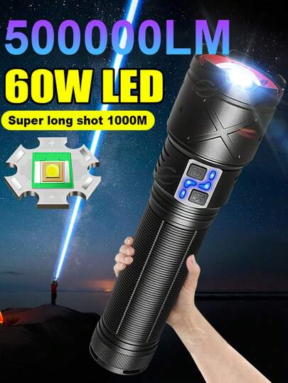 25 عامًا مصباح يدوي جديد خارجي 1000 متر فائق السطوع طويل المدى 60 وات فتيل عالي الطاقة 6 أوضاع تعديل مع حزام متعدد الوظائف إضاءة LED تلسكوبي في الهواء الطلق لتسلق الجبال والمغامرة والتخييم والمشي لمسافات طويلة كشاف ضوء الطوارئ | مقاس: مصباح يدوي سوبر ساطع محمول