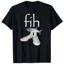 Fih Shoes Fish  Misspelled Humor T-Shirt Fisherman Fih-Calling Y2k Design Graphic Outfit Men Women Fashion Tee Tops - màu đen - Xem 1