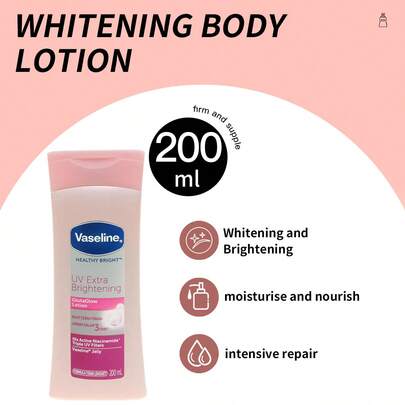 Vaseline 1瓶200毫升凡士林美白保湿身体乳，高浓度烟酰胺+维生素C双效亮肤滋养霜，适合暗沉肤色，全身持久亮泽护理