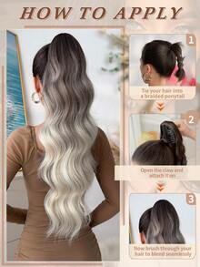 24 Inch Long Wavy Thermoplastic Synthetic Ponytail, Clip-On Ponytail Hair Extension For Daily Use - Brown Ombre - View 8
