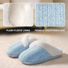 Women's Fuzzy Slip-On Slippers Indoor And Outdoor Use, Comfy Foam, Anti-Skid Rubber Hard Sole - Blue - View 3