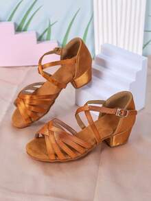 1 Pair Children's Dance Shoes, Girls' Indoor Soft Bottom Latin Dance Shoes - Rust Brown - View 1