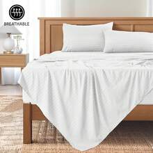 Lux Decor 4 Pc Stripe Bed Sheets, High GSM Brushed Microfiber Bedding Set With Deep Pocket Fitted Sheet & Pillowcases. Soft, Breathable, Hypoallergenic, Easy Care, And Wrinkle Resistant For Year-Round Comfort And A Classic Hotel-Quality Look. - 白色 - 查看 10