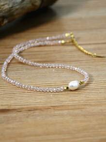 Minimalist Water Pearl Necklace, Adjustable Crystal Choker Necklace, Everyday Jewelry Gift