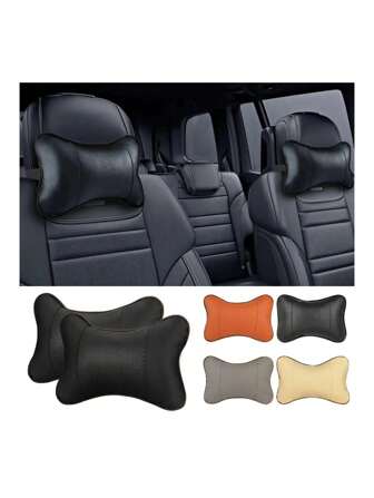 1pc Car Neck Pillow, Single-Sided PU Leather, Fiber Filled Headrest For Neck Pain Relief, Universal Car Pillow