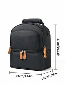 一件代发女款新款灰色时尚双层婴儿奶瓶包保温包适合日常出行双肩单肩手提换尿布包多功能保鲜储奶冰袋 - 黑色 - 查看 2