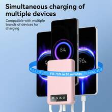 Bộ sạc điện thoại mini di động 10000mAh 5 màu tùy chọn, Đầu ra 4 USB, Tích hợp Type-C, Micro, Dùng để sạc cáp cho iPhone, Bộ pin USB-A mỏng và nhẹ, Sạc điện thoại ngoài, Thích hợp cho iPhone 6 7 8 X XR 11 12 13 14 15 16 Pro Max Series Sạc siêu nhanh, Màn hình hiển thị nguồn LED, Thiết bị sạc di động có cổng USB và Type-C, Pin lithium polymer an toàn và ổn định Thích hợp cho các hoạt động vui chơi ngoài trời, Mua sắm, Du lịch, Nguồn điện di động cho Apple iPhone, iPad, Điện thoại Android, Quà tặng cho gia đình, bạn bè, Sinh nhật, Giáng sinh, Mùa đông, Năm mới - Hồng - Xem 4