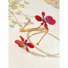 1Pc Elegant And Simple Flower Bracelet, Fresh And Sweet Design, Golden Enamel Glaze Craft Flower Opening Bracelet - Hồng - Xem 6