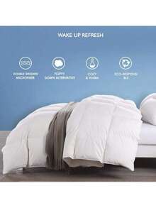 1 件羽绒被芯，绗缝网格秋冬保暖被子超细纤维羽绒被，填充羽绒，柔软透气，带角片，白色 - 白色 - 查看 9