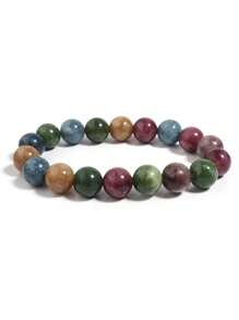 1條多彩電氣石手串,適用於女士和男士,天然石材彈性手鍊,瑜伽冥想首飾