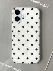 Minimalist Polka Dot Soft Magnetic Wireless Charging Wristband Phone Case, Compatible With IPhone 17 Pro Max, 17 Pro, 17 Air, 17, 16, 15, 14, 13, 12, 11 Pro Max, Candy Color Jelly Shock-Proof Frame - Black Dots On White - View 3