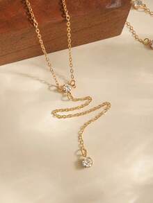 1pc Stainless Steel Necklace For Women, Dainty Layered Gold Long Necklaces 18k Gold Plated Beaded Bar CZ Drop Necklace Simple Gold Y Choker Necklaces For Women Gold Jewelry Gifts For Women