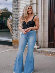 Large Elastic Flared Pants, Casual Flared Pants, Fashionable Daily Pants, Women's Clothing - Màu xanh lam - Xem 3