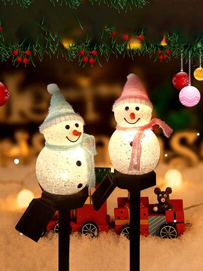 1pc Rice Grain Ball Snowman In-Ground Light, Solar Snowman Garden Light, Outdoor Waterproof LED Lawn Decor, With Nickel Battery, Embedded Installation, Plastic Lens, Suitable For Christmas Courtyard Decoration