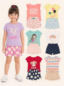 6 Piece Children's Clothing Kit - 3 Blouses + 3 Shorts XX - 彩色 - 查看 4