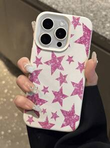 1pc Silver Star Pattern Litchi Texture Anti-Fall Anti-Slip Soft Phone Case Protective Cover Compatible With Apple And Phones Waterproof Shockproof Scratch Resistant