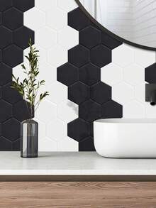 Black Large Hexagonal Matte Finish Self-Adhesive Kitchen Wall Tiles - Waterproof, Renovation Stickers Peel Wall Panels, Wall Paper, Wallpapers, Spring Decoration Items Refresh Your Home, Rama Decoration Stickers Gifts Birthday Graduation - Black - View 5