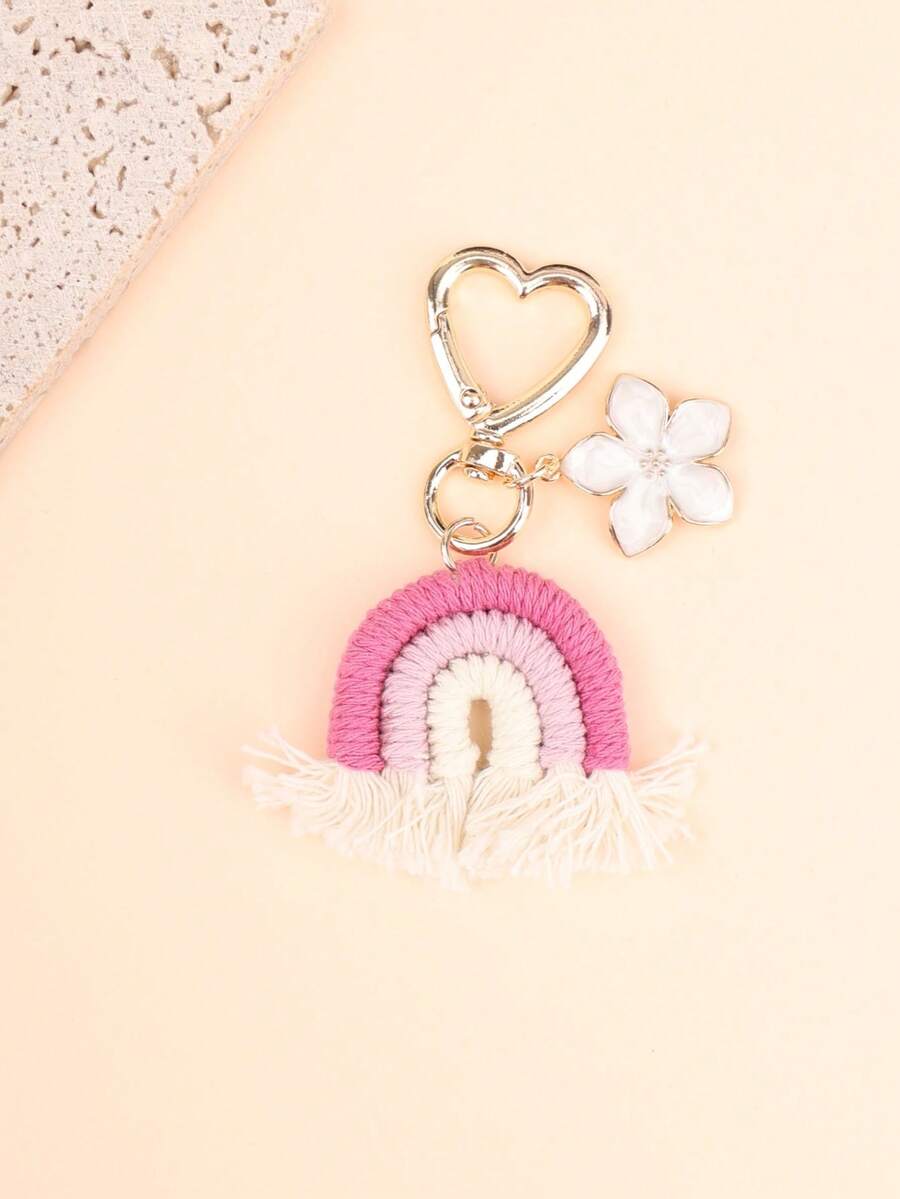 1pc Women's Creative Woven Bohemian Style Keychain With Rainbow Tassel ...
