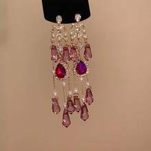 2pc Retro Water Drop Tassel Earrings Fashion Temperament High Sense Of Ear Jewelry - 09-2000 宮廷風耳夾 - 查看 8