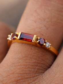 1pc Elegant Bohemian Vintage Inlaid Red/Yellow/Green/Black Cubic Zirconia Women's Ring, Engagement Jewelry Suitable For Men And Women, Gift For Family/Friends/Lover - Red - View 5