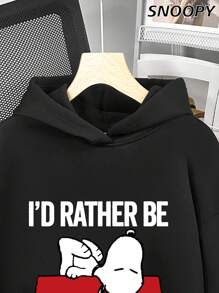 Prefiero estar durmiendo. ¡Debo ir! Sudadera con capucha holgada, elegante y versátil para cubrir tu uso diario, otoño, invierno - Negro - Ver 2