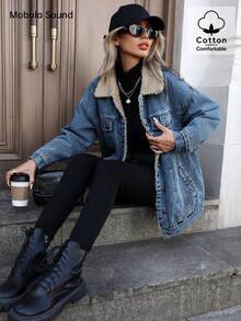 Mobula Sound#中东百搭休闲运动时尚女装春秋冬保暖抓绒防风女士蓝色Y2K学生学院青年风格牛仔夹克