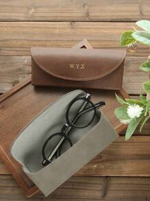 1pc Personalized Name Eyeglass Case, Sunglasses Storage Bag, Faux Leather Portable Eyewear Case, Customized Minimalist Eyeglass Box, Engraved, Mother's Day Gift For Mom, Dad, Him, Her, Men, Women