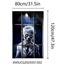 2 Halloween Horror Window Decoration Flags - Ghost House Design, 31.5 "X47.3" Large Size Polyester Fiber Indoor And Outdoor Hanging Decoration, Bloodstained Ghost Pattern, Reusable Weather Resistant, High Quality Printing, 2D Plane, Suitable For Party Door Decoration, Weird Theme, Halloween Home Decoration