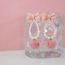 1 Pair Fashionable, Elegant And Sweet Bowknot Plush Earrings - Baby Pink - View 4