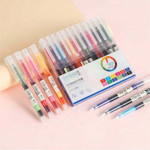 12pcs/Set Large Capacity Color Neutral Pen, Back To School Season Needle Multi-Color Pen (0.5mm Thin Pen Tip) Smooth Writing Pen, Suitable For Student Teacher Diary Notes School Supplies