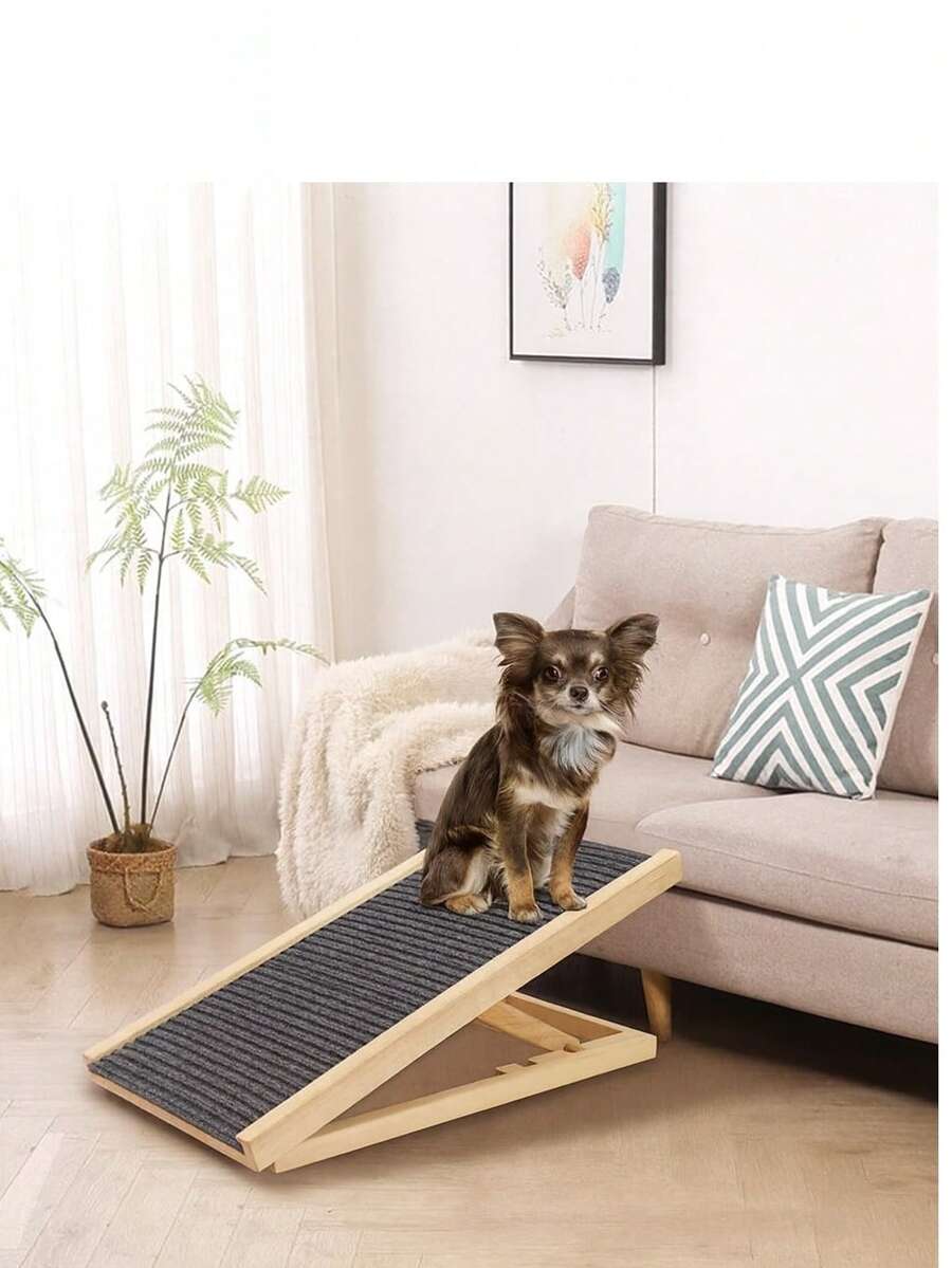 Thang leo trèo cho thú cưng bằng gỗ nguyên khối có thể điều chỉnh, thang dốc cho chó, thang sofa chống trượt cho thú cưng cỡ M - Xám - Xem 1