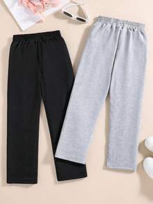 2pcs Toddler Girls' Sports Pants With Bow Waist Seam Detail - Multicolor - View 2