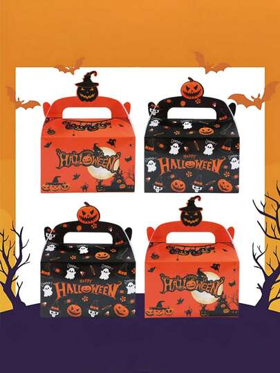 4pcs Halloween Party Handheld Gift Boxes, White Cardboard Pumpkin Gift Boxes For Party Candy Packaging, Suitable For Party And Gathering