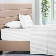 Lux Decor 4 Pc Stripe Bed Sheets, High GSM Brushed Microfiber Bedding Set With Deep Pocket Fitted Sheet & Pillowcases. Soft, Breathable, Hypoallergenic, Easy Care, And Wrinkle Resistant For Year-Round Comfort And A Classic Hotel-Quality Look. - 白色 - 查看 6