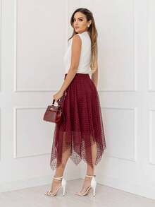 Elegance Tulle Midi Skirt With Polka Dots Code 127 - Burgundy - View 3